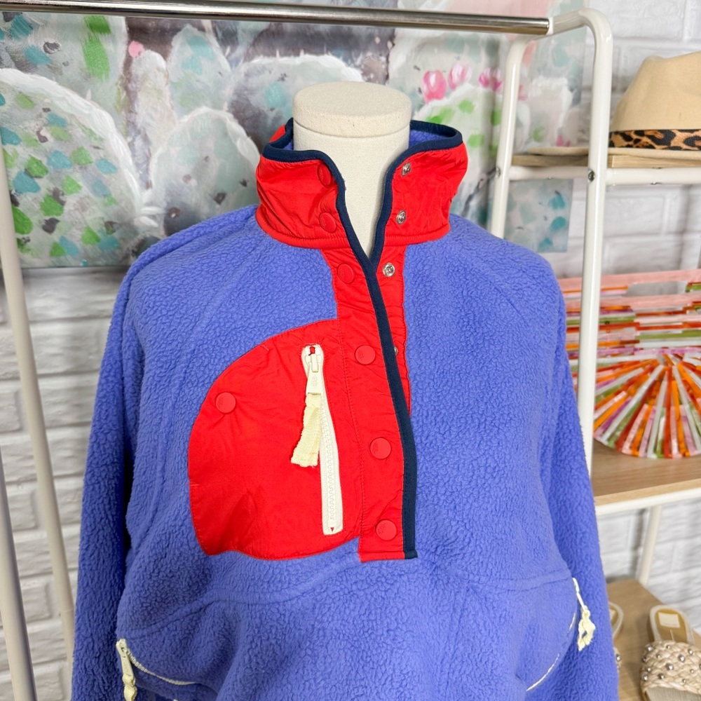 Free People New Hit The Slopes Colorblock Fleece Jacket in Blue Retro Combo - Picture 3 of 4